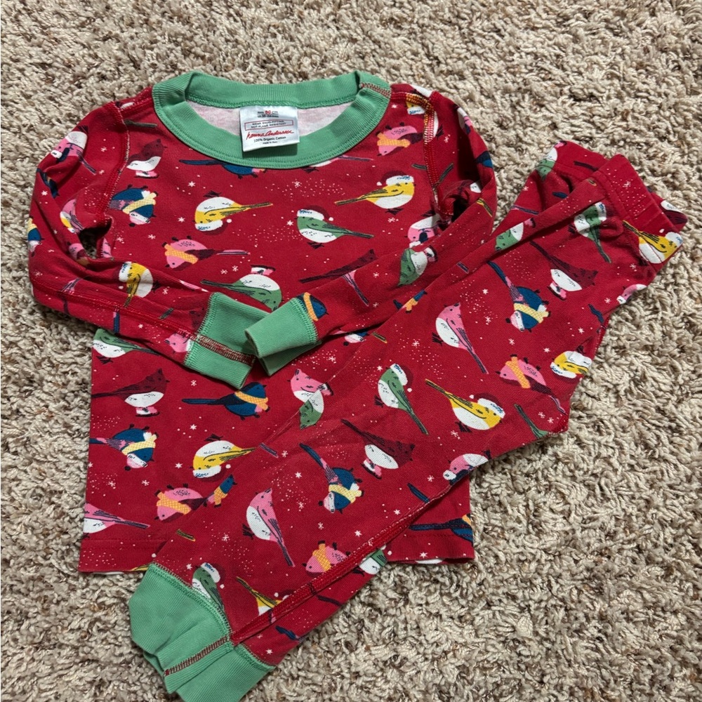 Hanna Andersson Red Bird Print Kids Holiday Pajamas Size 18-24